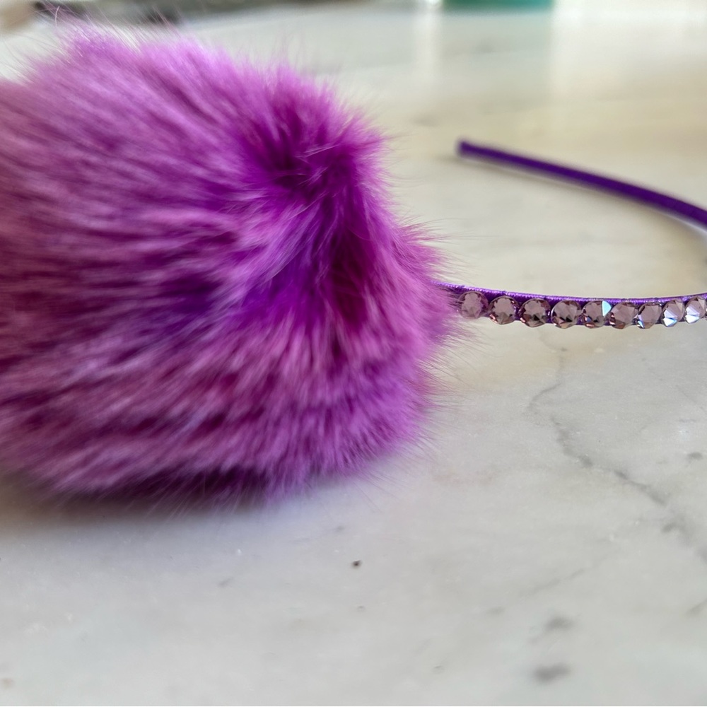 Purple poof headband with rhinestones